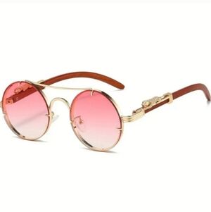 Gold and Pink Retro Round Sunglasses